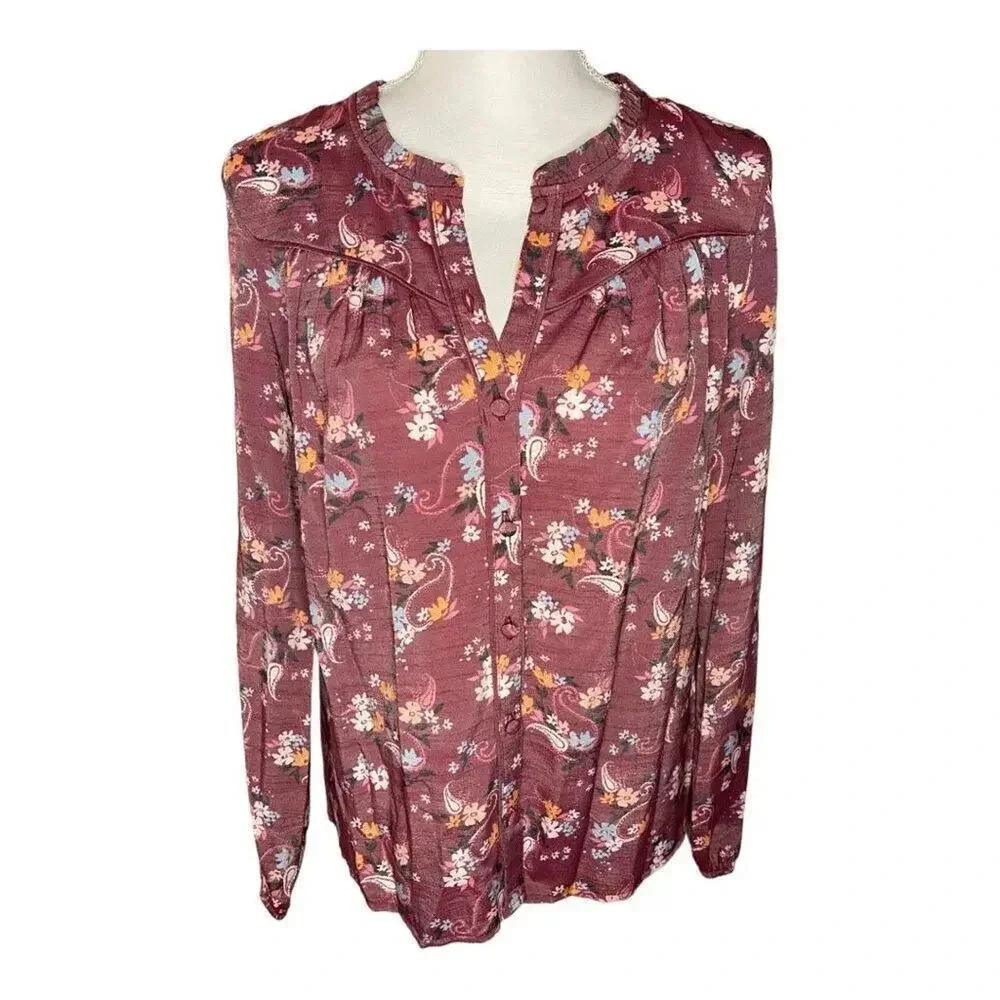 LC Lauren Conrad Women’s XS Prairie Yoke Button-Down‎ Top
